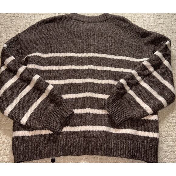Lauren Conrad Cable Knit Striped Sweater XL Brown White Crew Neck Long Sleeve - Picture 8 of 9